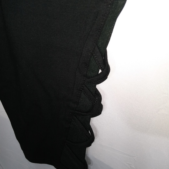 High Waisted Black Leggings with Strappy Mesh Leg - Picture 4 of 5